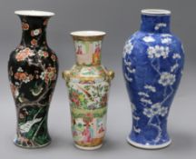 Three 19th century Chinese baluster vases tallest 30.5cm