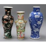 Three 19th century Chinese baluster vases tallest 30.5cm