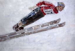 Grigory Andrevitch Shpoinko (1926-2007)oil on cardSki jumper18 x 26in.