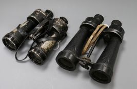 A pair of WWII Kriegsmarine 7 x 50 behm.444978 binoculars and a pair of Ball & Stroud 7 x 50