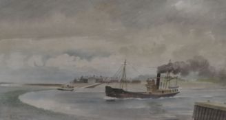 Vivian Pitchforth, watercolour, Ship leaving port, 35 x 59cm