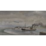 Vivian Pitchforth, watercolour, Ship leaving port, 35 x 59cm