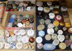 A collection of ceramic and other trinket boxes, including Wedgwood, Limoges, treen, soapstone,