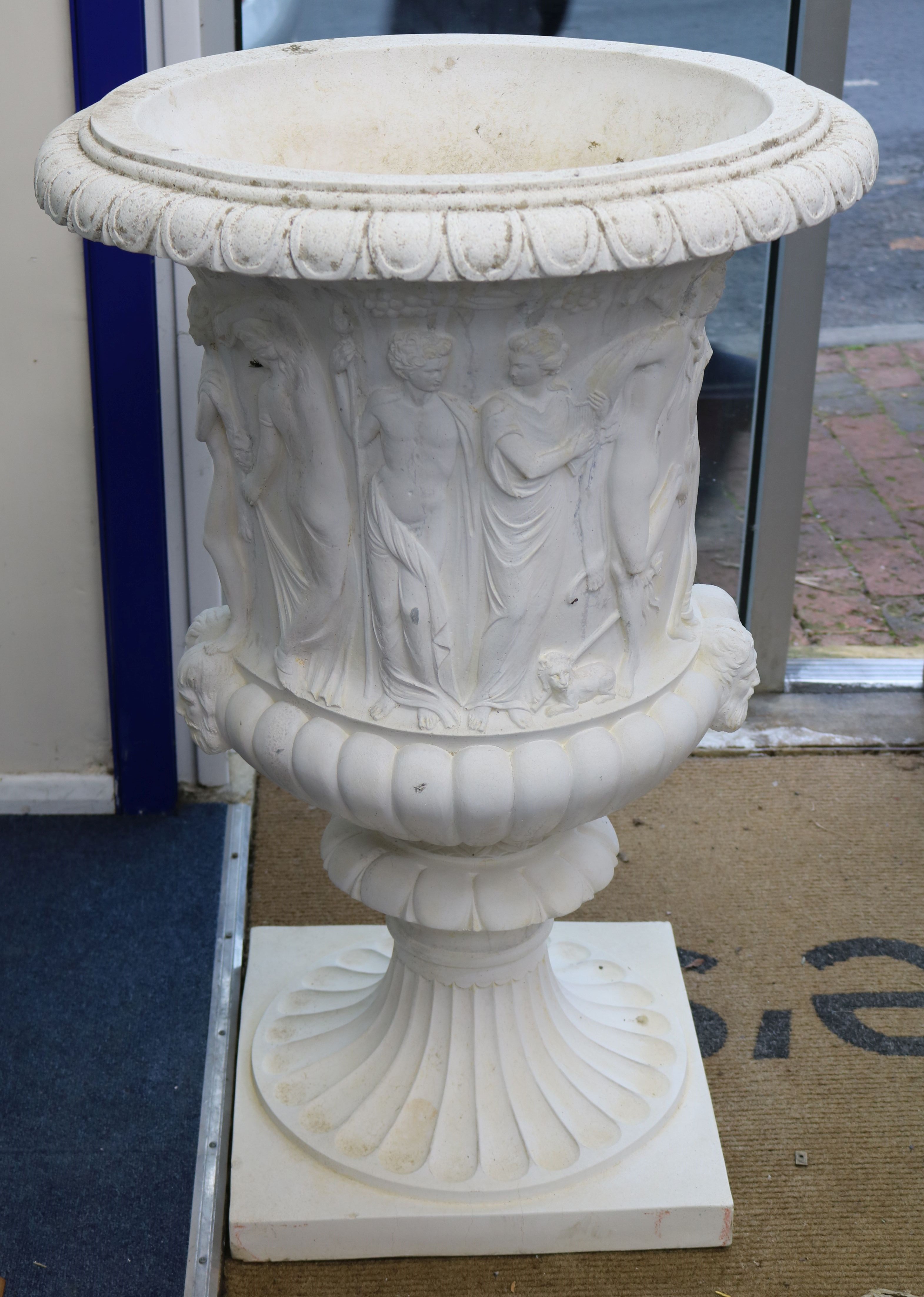 A pair of 20th century Italian reconstituted marble white painted garden urns W.64cm