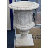 A pair of 20th century Italian reconstituted marble white painted garden urns W.64cm