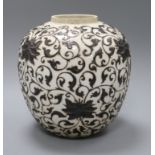 A Chinese relief moulded crackle glaze jar height 21cm