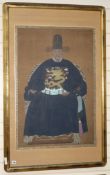 A Chinese gouache on silk ancester portrait, 91 x 60cm