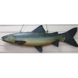 A fishmongers advertisement sign in the shape of a trout length 115cm approx.