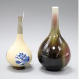 A Chinese blue and white bottle vase and a flambe bottle vase, Kangxi or later tallest 19.5cm