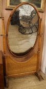 A 19th century French bird's eye maple cheval mirror W.90cm