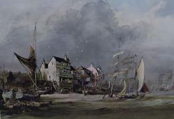After Rowland Hilder by W.R.Royle & Son, print, Fishing village, 46 x 56cm