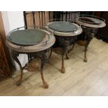 Three Victorian circular topped pub tables with cast iron bases W.61cm