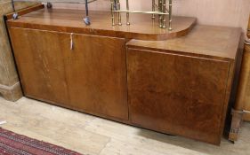 A Deco walnut sideboard w.190cm