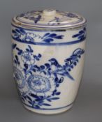 An Oriental blue and white lidded vase (a.f.) height 36cm