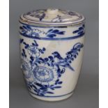 An Oriental blue and white lidded vase (a.f.) height 36cm