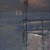 Colin Orchard, oil on board, Rye harbour, winter morning, monogrammed, 25 x 25cm