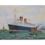 F. Patterson, 2 watercolours, 'The Empress of France' and 'Queen Elizabeth leaving New York City',