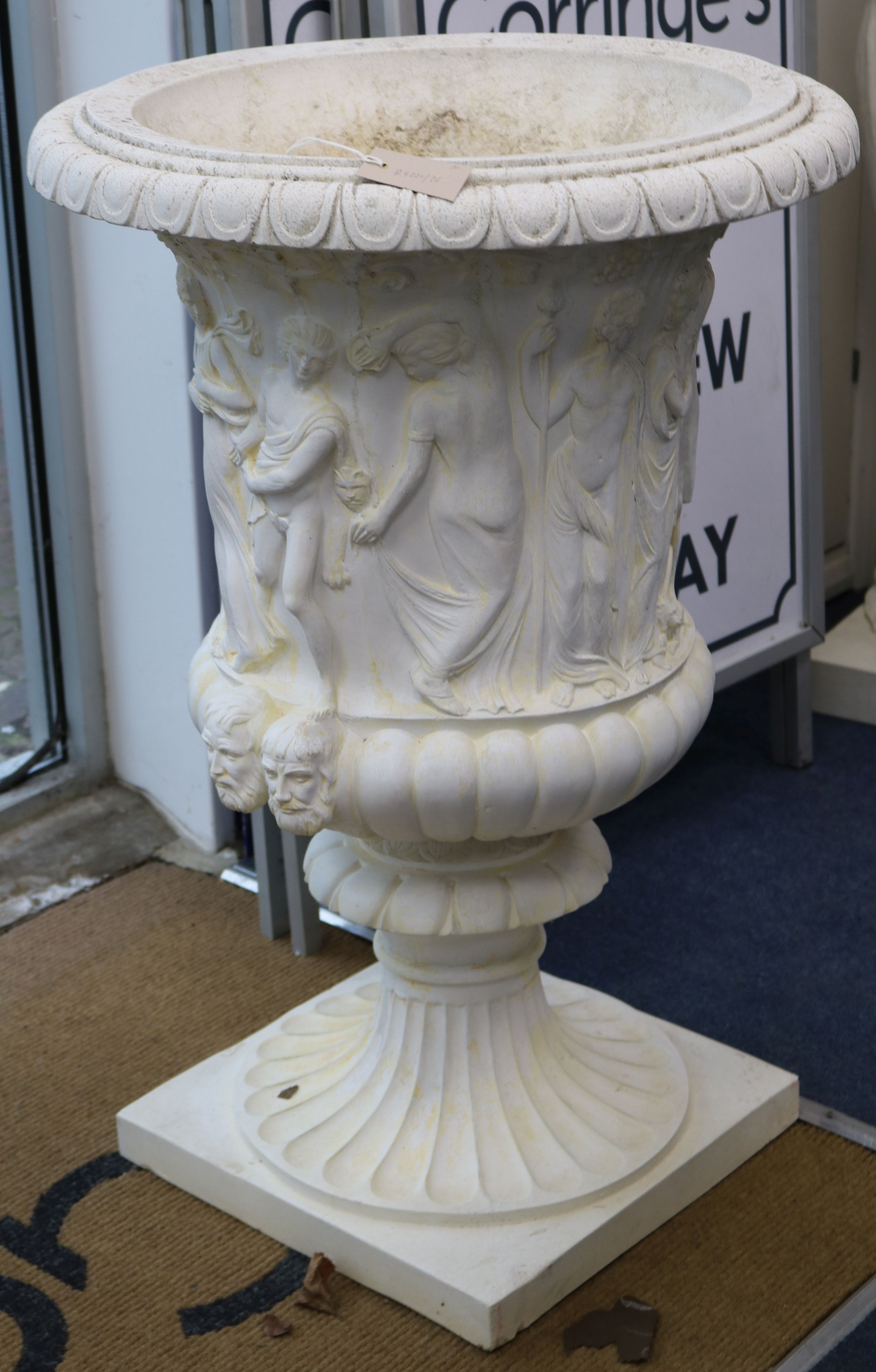 A pair of 20th century Italian reconstituted marble white painted garden urns W.64cm - Bild 2 aus 2