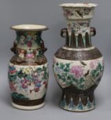 Two 19th century Chinese famille rose crackleglaze vases tallest 45cm