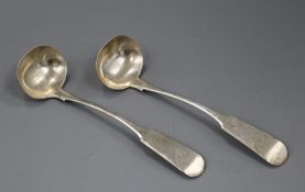 A pair of early Victorian Scottish provincial silver fiddle pattern sauce ladles by Joseph Pozzi &