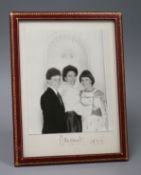 A presentation portrait photograph of Princess Margaret, David Armstrong-Jones and Lady Sarah