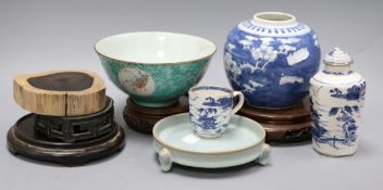 A group of Chinese porcelain and wood stands (10)