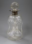 A George V silver mounted waisted decanter and stopper, London, 1925, 26.5cm.