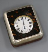 A George V silver and tortoiseshell mounted travelling watch case, Charles & Richard Comyns,