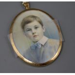 Victorian School, watercolour, head and shoulder miniature portrait of a young boy, 6.3cm x 5cm with