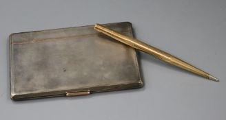 A 1930's engine turned silver cigarette case and a 9ct gold cased pencil.