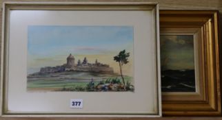 Galea, watercolour, Medina, The Old City, signed and dated 1967, 18 x 27cm and a small oil of a