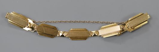 A 9ct gold geometric link bracelet, 12.8 grams. approx 18.5cm.