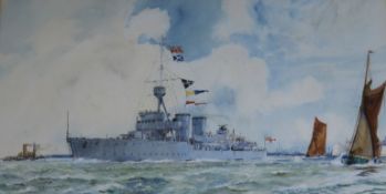 J.H. Batchelor, watercolour, 'HMS Champion at sea', signed and dated '22, 25 x 47cm