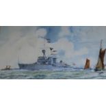 J.H. Batchelor, watercolour, 'HMS Champion at sea', signed and dated '22, 25 x 47cm