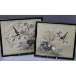 Two early 20th century Chinese paintings on silk of birds largest overall 29.5 x 34cm