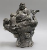 A Chinese bronze and spelter figure of Hotei height 32cm