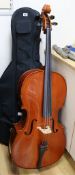 A cased cello and bow