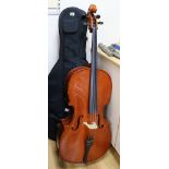 A cased cello and bow