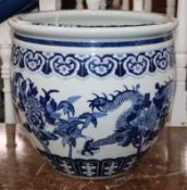 A large 19th century Chinese blue and white fish bowl height 37.5cm