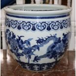 A large 19th century Chinese blue and white fish bowl height 37.5cm