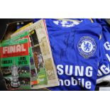 Chelsea Football Club c. 2004-2006 player signed merchandise including shirts, 2 flags and 4 photos,