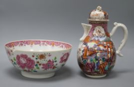 A Chinese famille rose coffee pot and a similar bowl, Qianlong period height 24cm