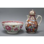 A Chinese famille rose coffee pot and a similar bowl, Qianlong period height 24cm