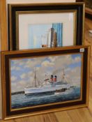F.Patterson, oil on board, 'Arandora Star' and a watercolour of the 'Mauretania', largest 34 x 50cm