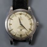 A gentleman's early 1950's stainless steel Omega automatic wrist watch, movement c.332, on