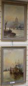 Henry Cooper, pair of oils on canvas, St Pauls from the Thames and Shipping in Port, signed, 60 x