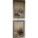 Henry Cooper, pair of oils on canvas, St Pauls from the Thames and Shipping in Port, signed, 60 x