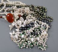 Six assorted necklaces including freshwater pearl.