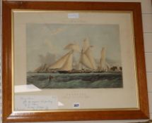 After Sherrin, coloured engraving, Yachting - scene off Cowes, overall 47 x 56cm