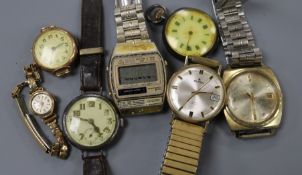 A 9ct Buren gent's wristwatch, two 9ct lady's watches, two silver watches and two others (7)